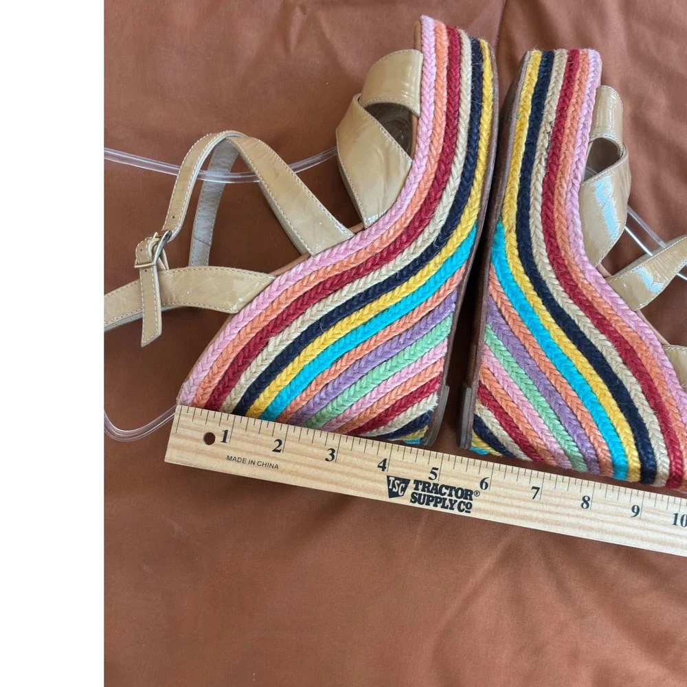 Kate Spade New York Rainbow Wedge Sandals Nude Patent Leather Ankle Strap 8.5